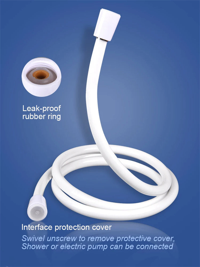 White flexible van shower hose with leak-proof rubber ring and interface protection cover for camper van use