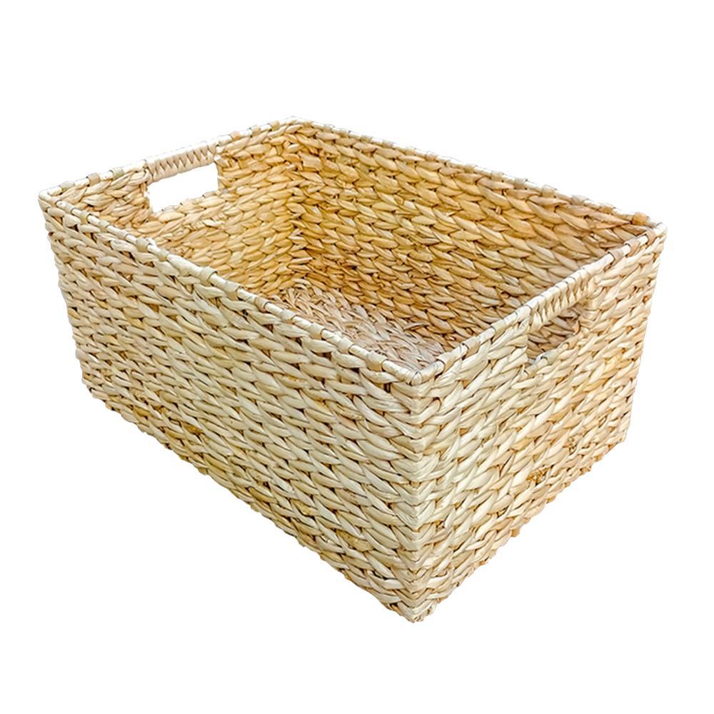 Woven seagrass storage basket for van life organization and camping gear