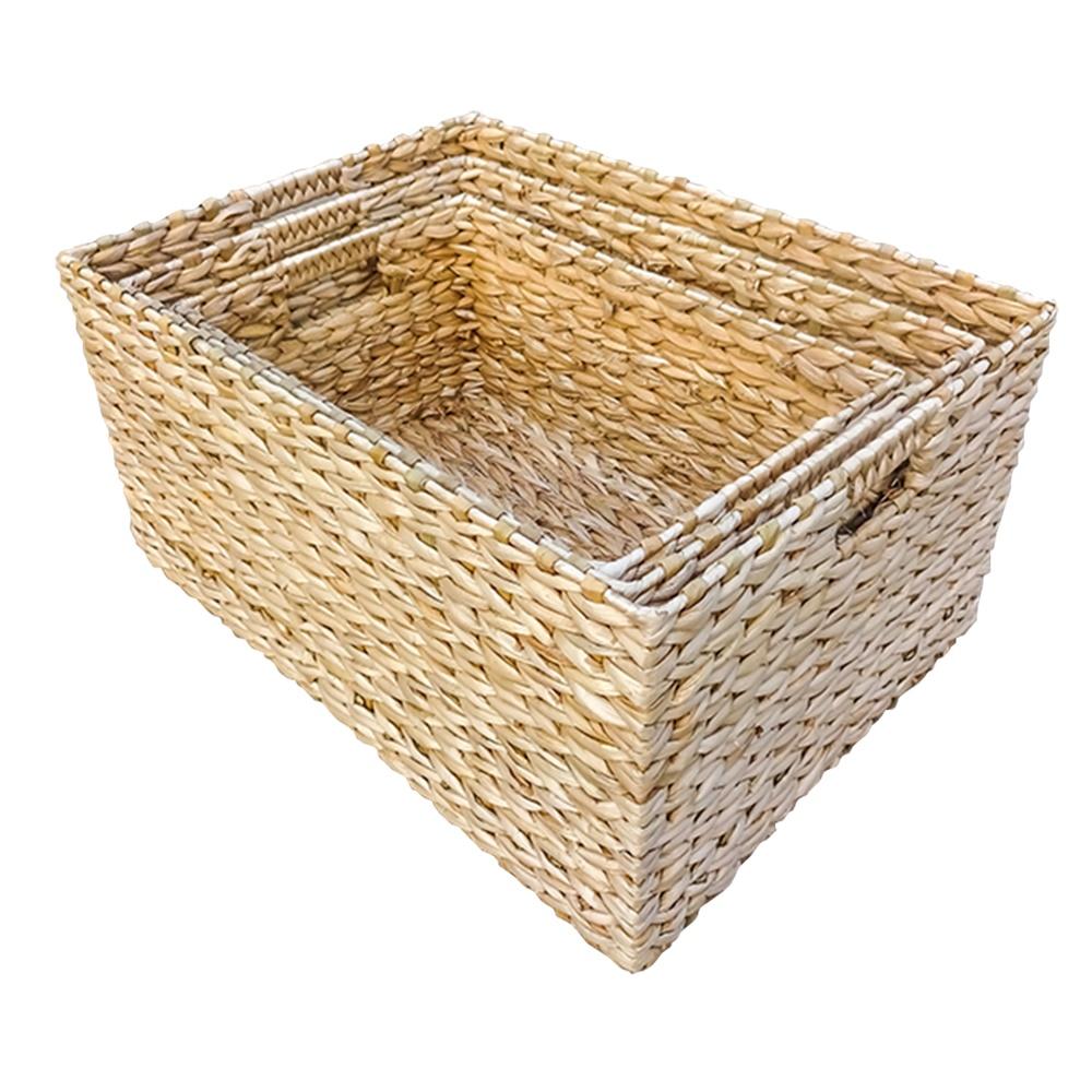 Woven seagrass storage basket for van life organization and outdoor adventures