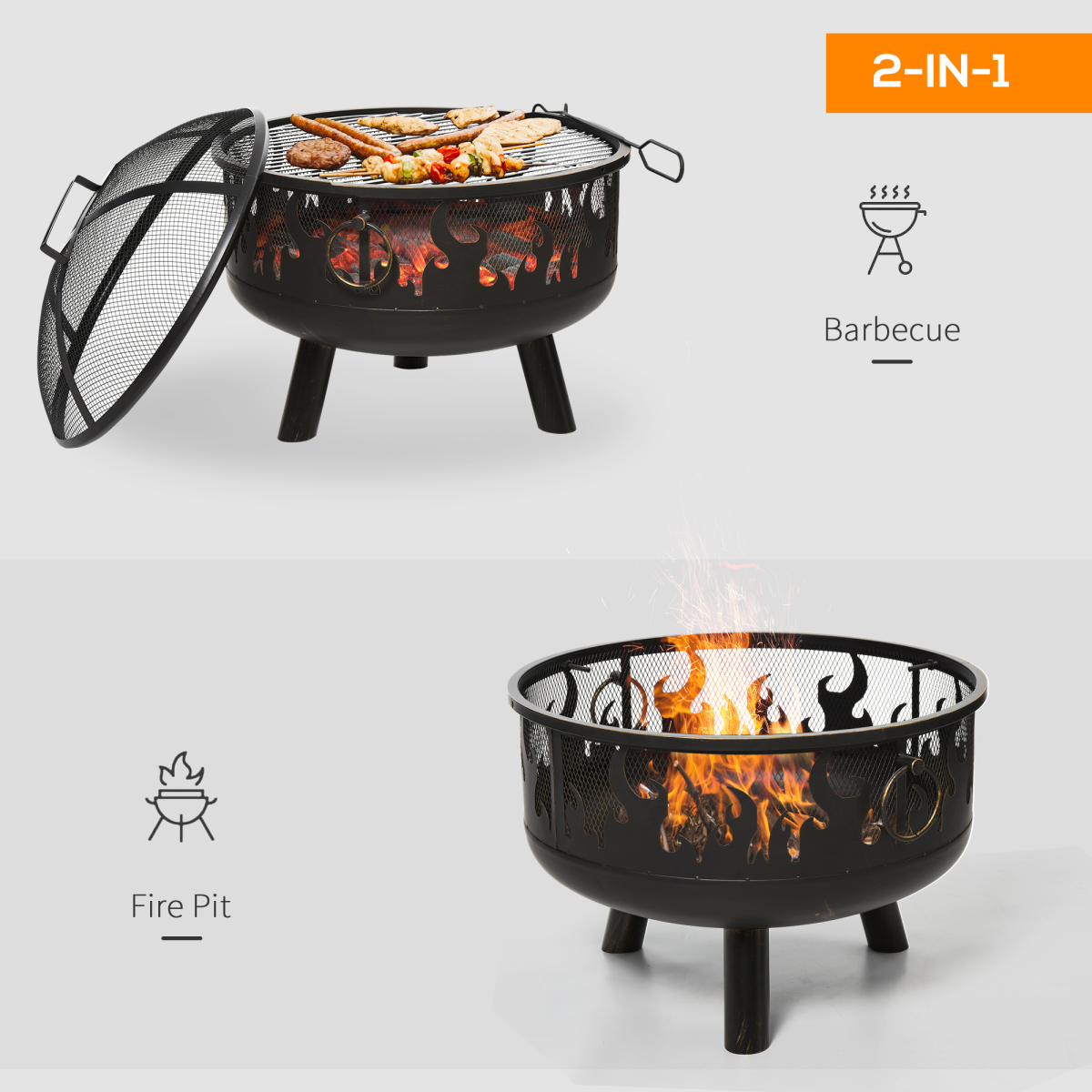 2-in-1 fire pit and barbecue grill for outdoor camping, van life, and backyard gatherings