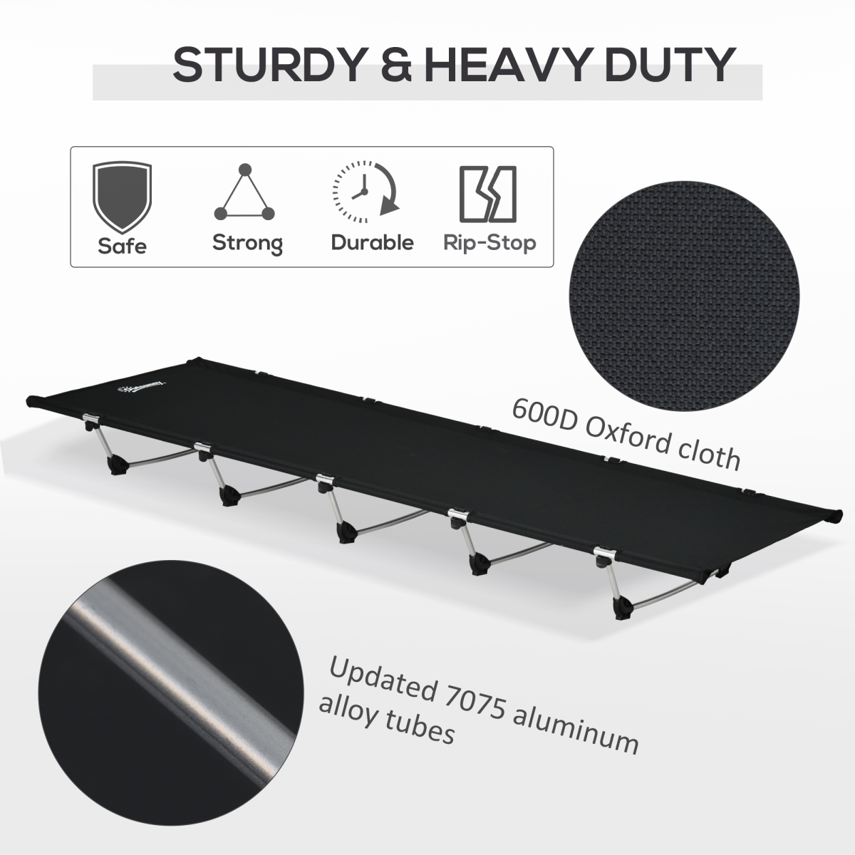 Sturdy heavy-duty camping cot with 600D Oxford cloth and 7075 aluminum tubes for van life adventures