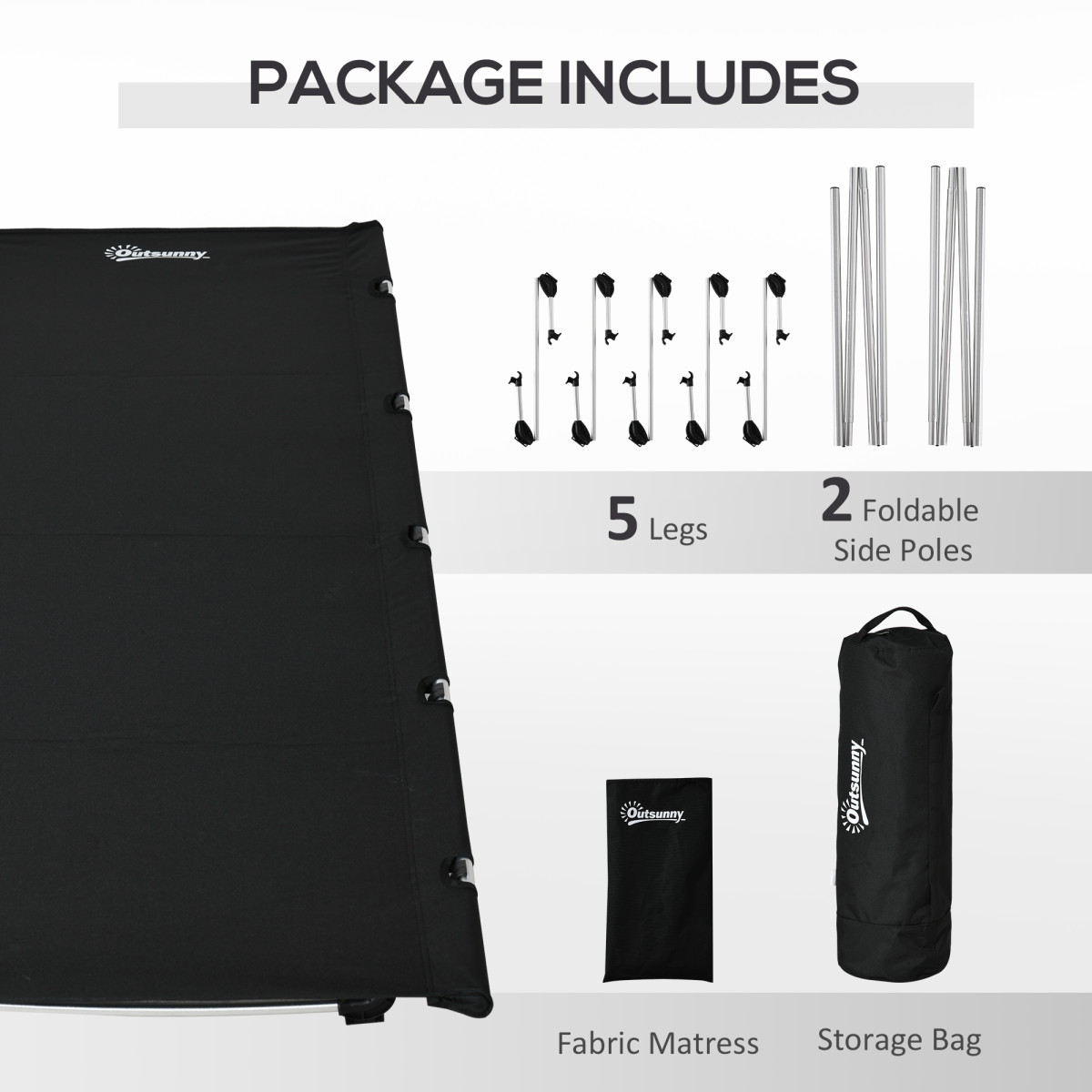 Outsunny foldable camper van bed with 5 legs, 2 side poles, fabric mattress & storage bag for van life adventures