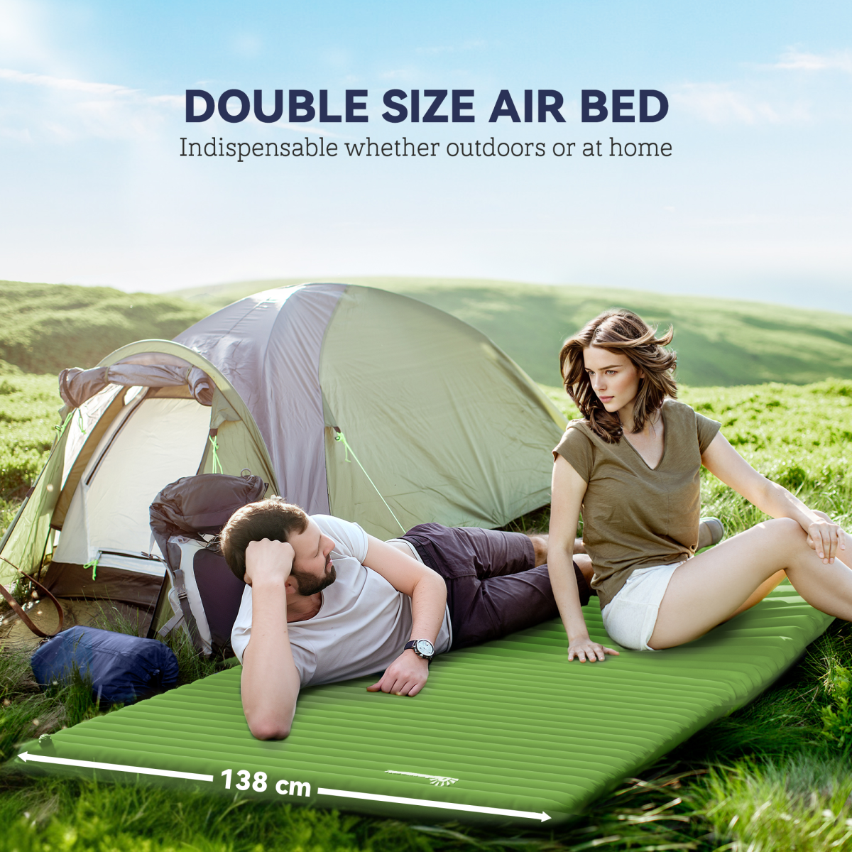 Double size air bed for camping, 138cm wide, perfect for van life and outdoor adventures