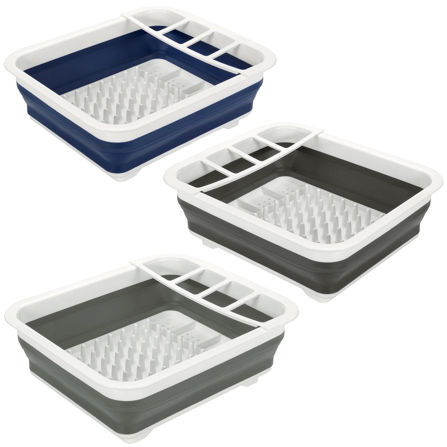 Collapsible dish drainer for van life, compact kitchen organizer with drying spikes and utensil slots