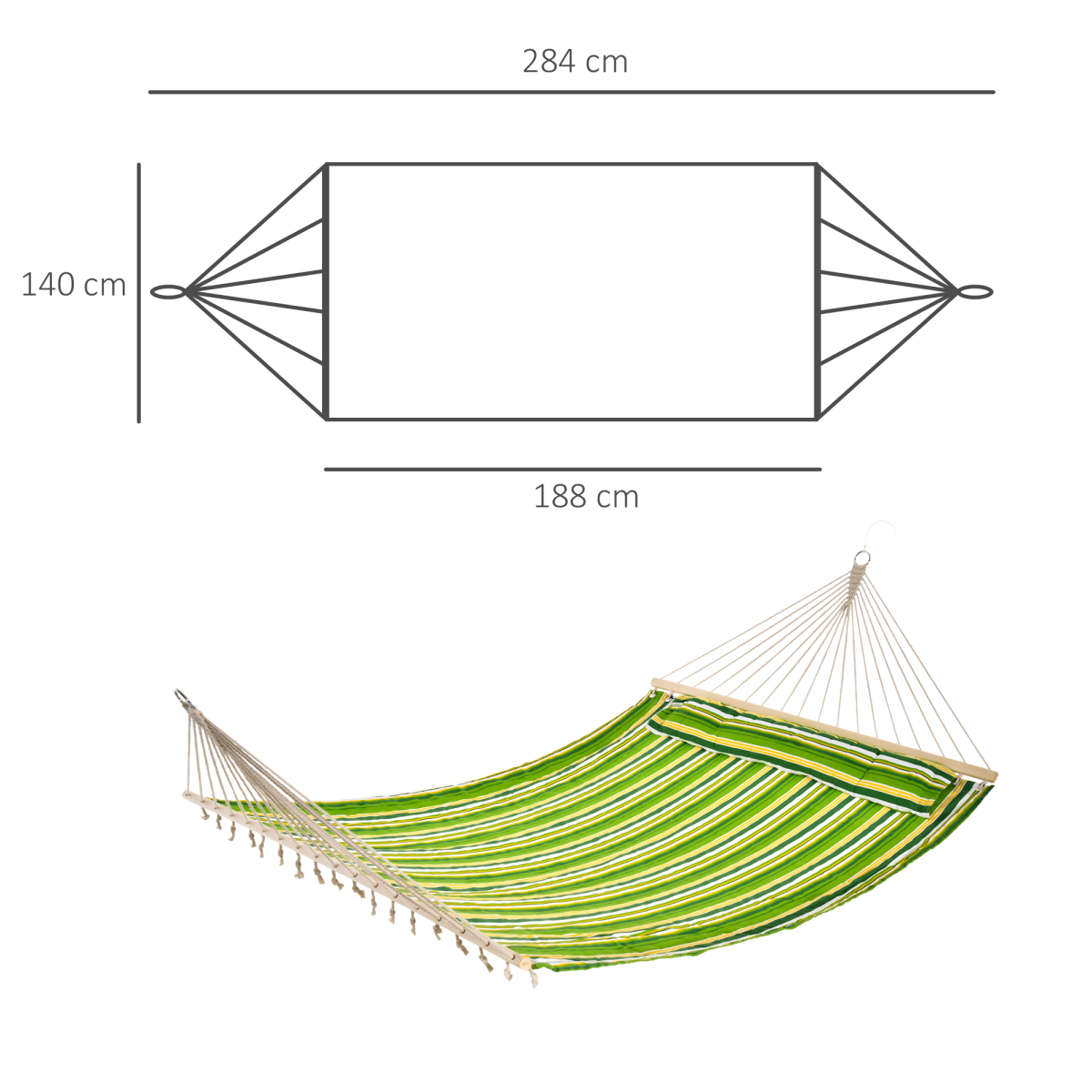Green striped hammock with dimensions for van life and outdoor adventures