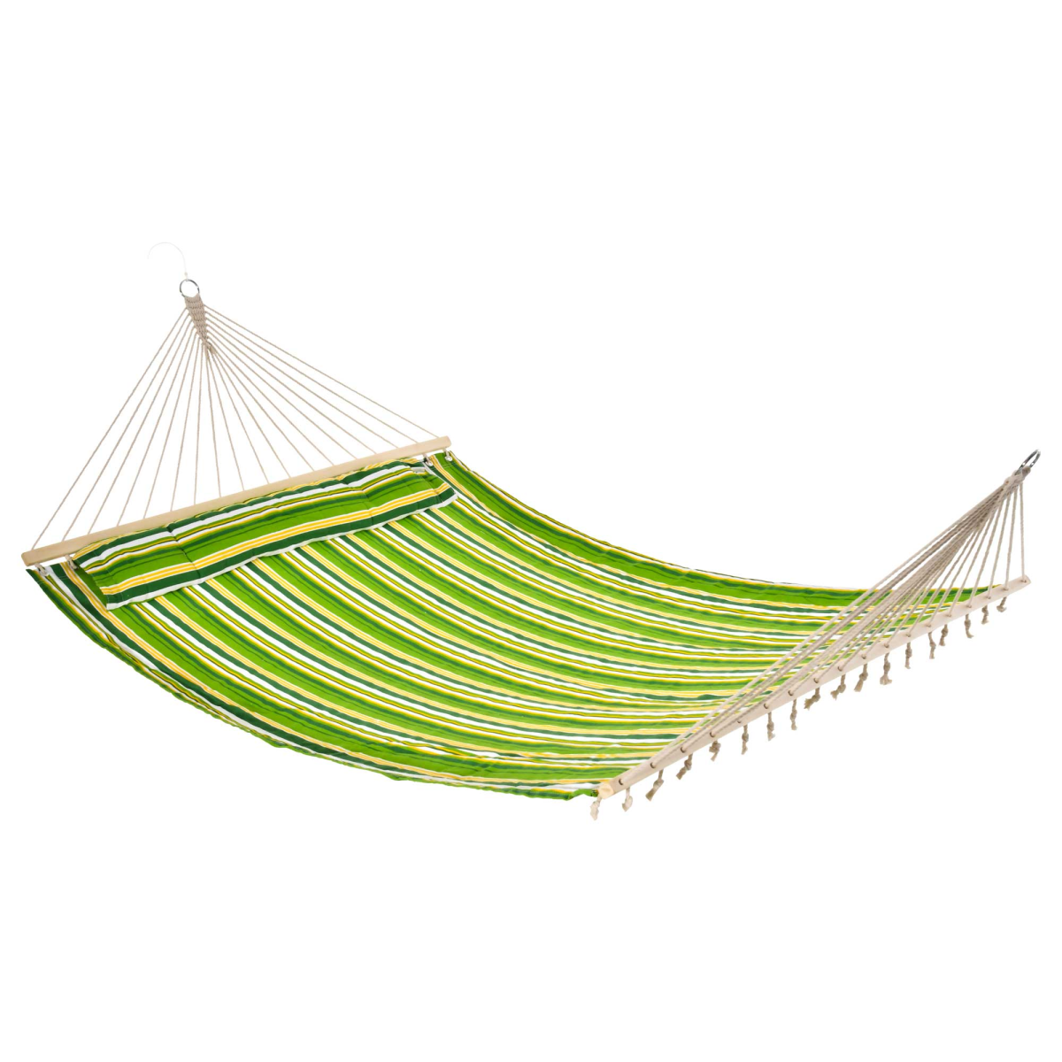 Green striped hammock for van life camping and outdoor relaxation