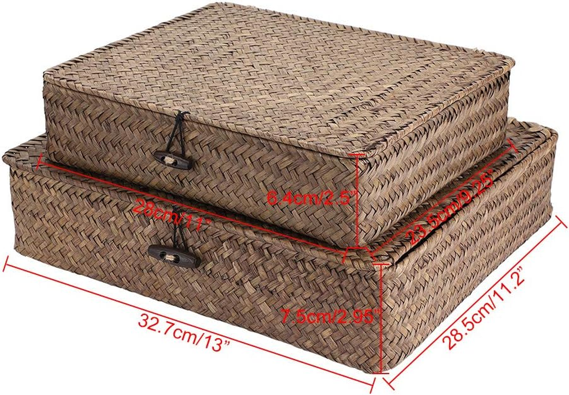 Woven rattan storage baskets with lids, ideal for van life organization and compact camping gear storage