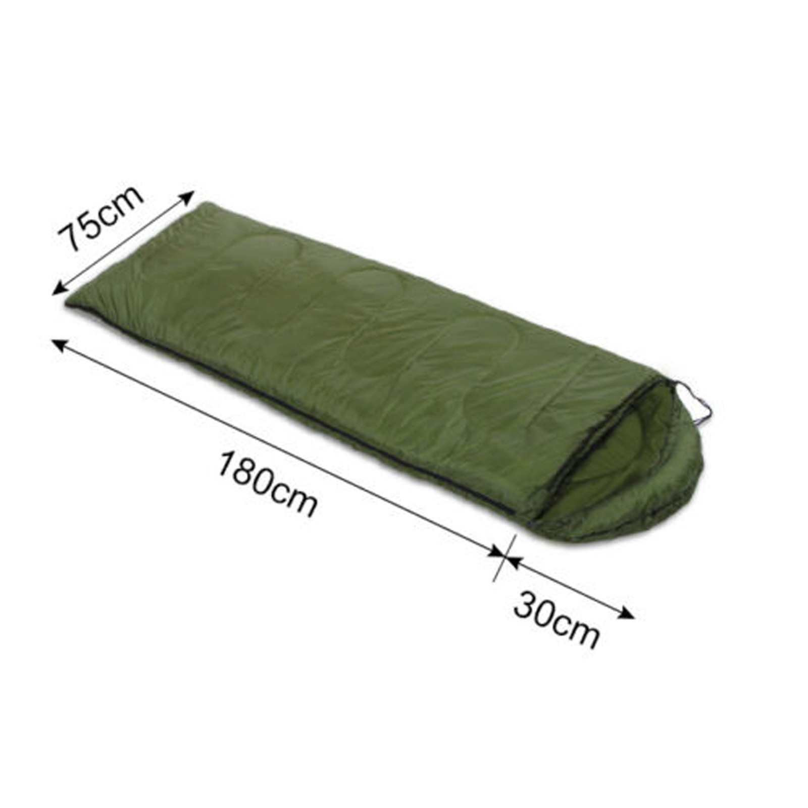 Olive green compact sleeping bag for van life, camping, 180cm x 75cm, ideal for outdoor adventures and festivals