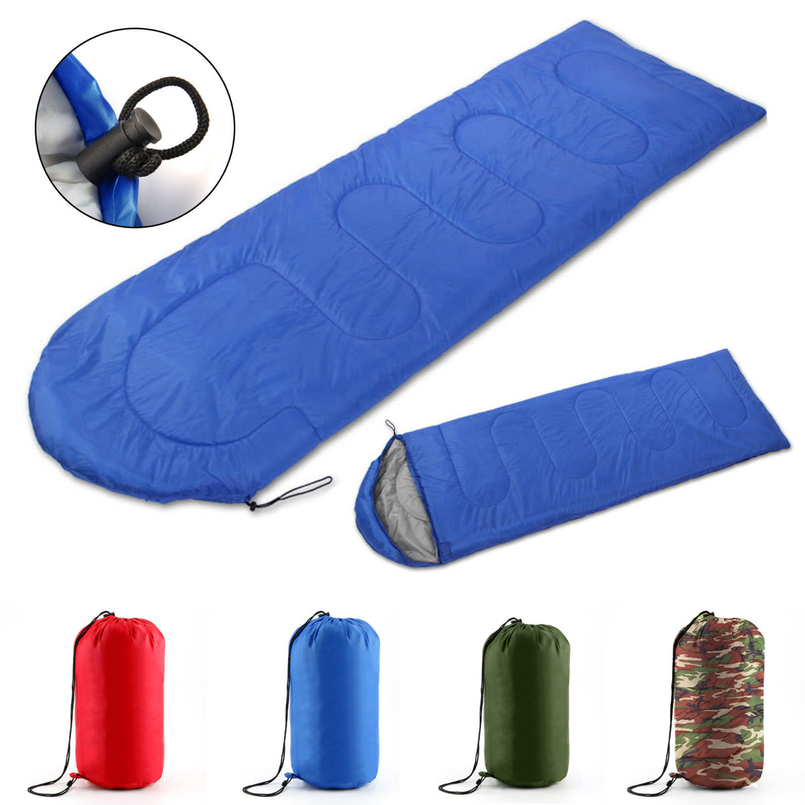 Compact blue sleeping bag for van life, camping, and outdoor adventures with carry sack options