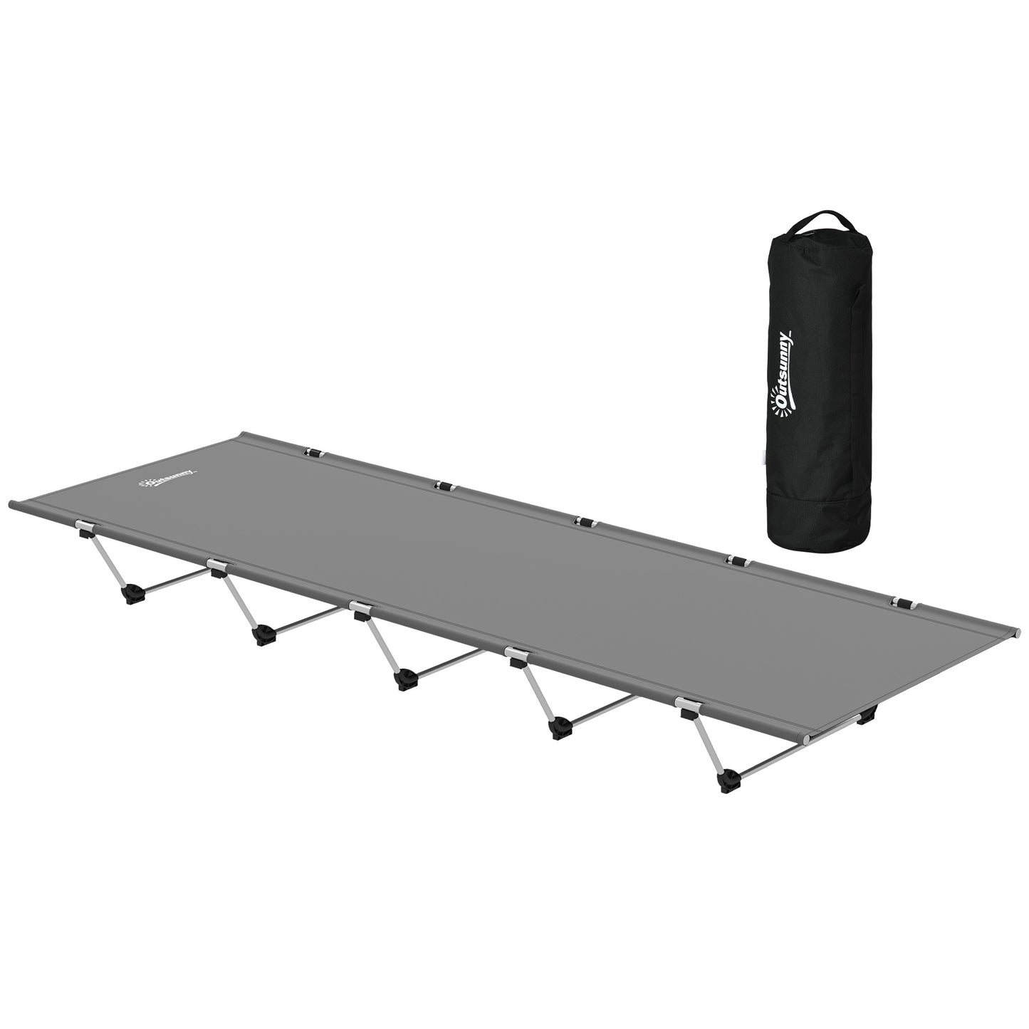 Portable folding camp bed with carry bag for van life and outdoor adventures