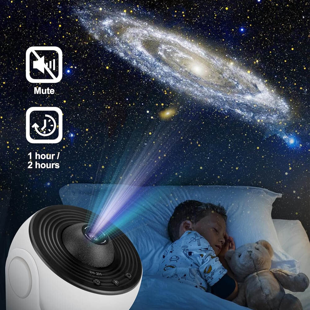 Galaxy projector for kids' bedroom, starry night sky with mute and timer features, cozy sleep aid