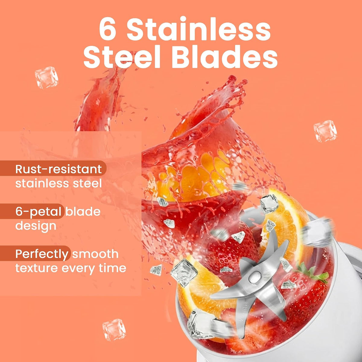 450ml USB-C Portable Blender – six-blade assembly detail