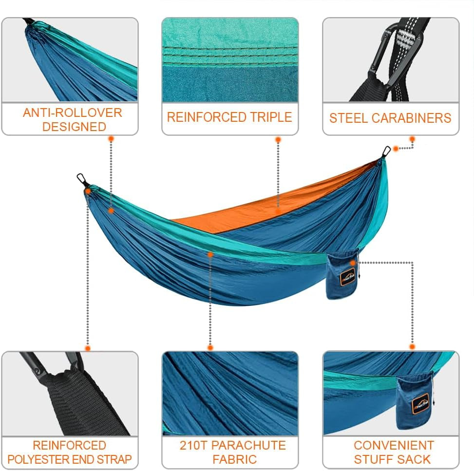 Outdoor Hammock 1-Person 280X140 Cm [250Kg Load Capacity] Ultra-Light Camping Accessory with Tree Straps, Breathable Nylon Travel Hammock for Hiking & Garden