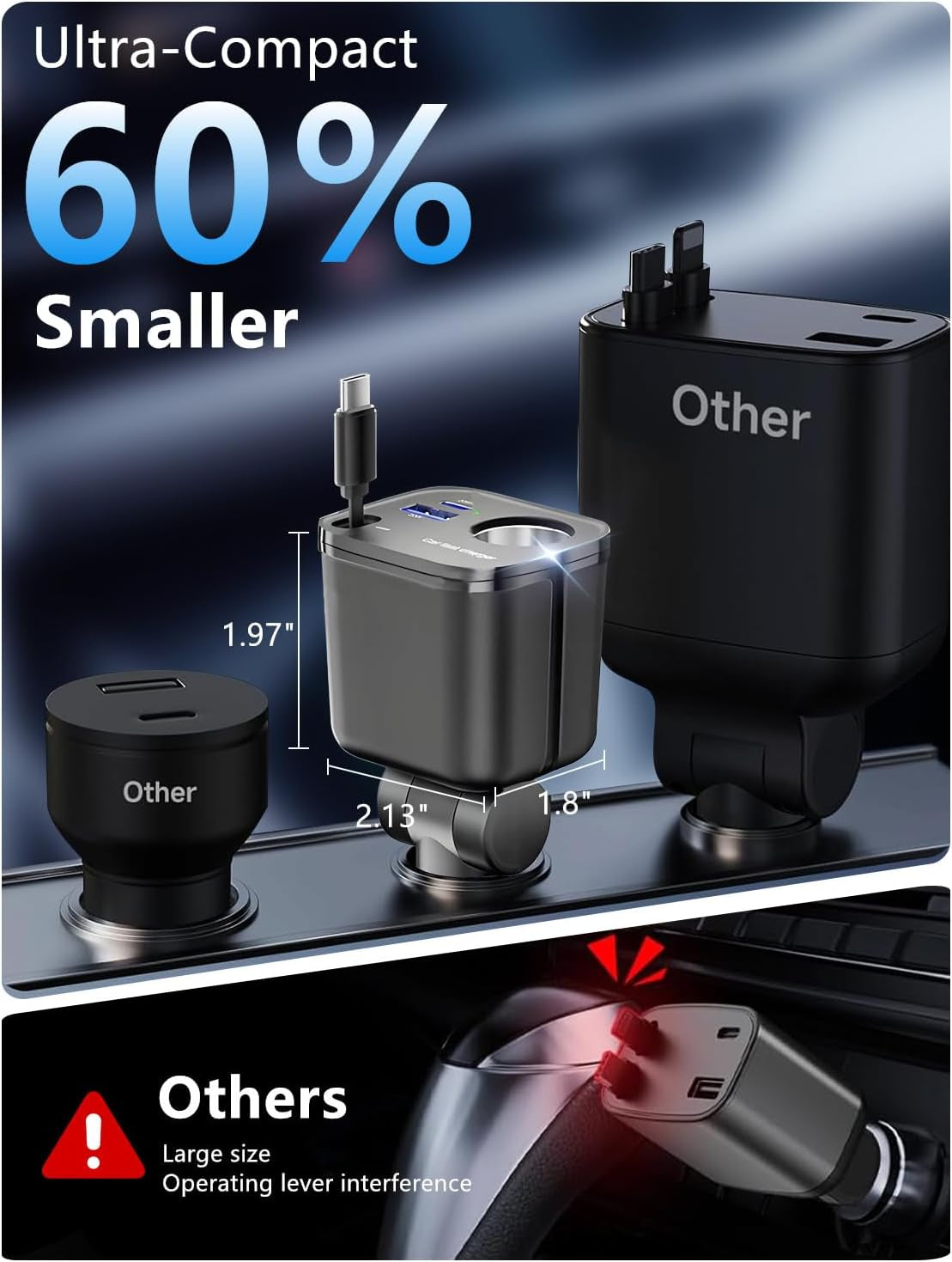 4-in-1 Retractable USB-C Car Charger – charger size comparison