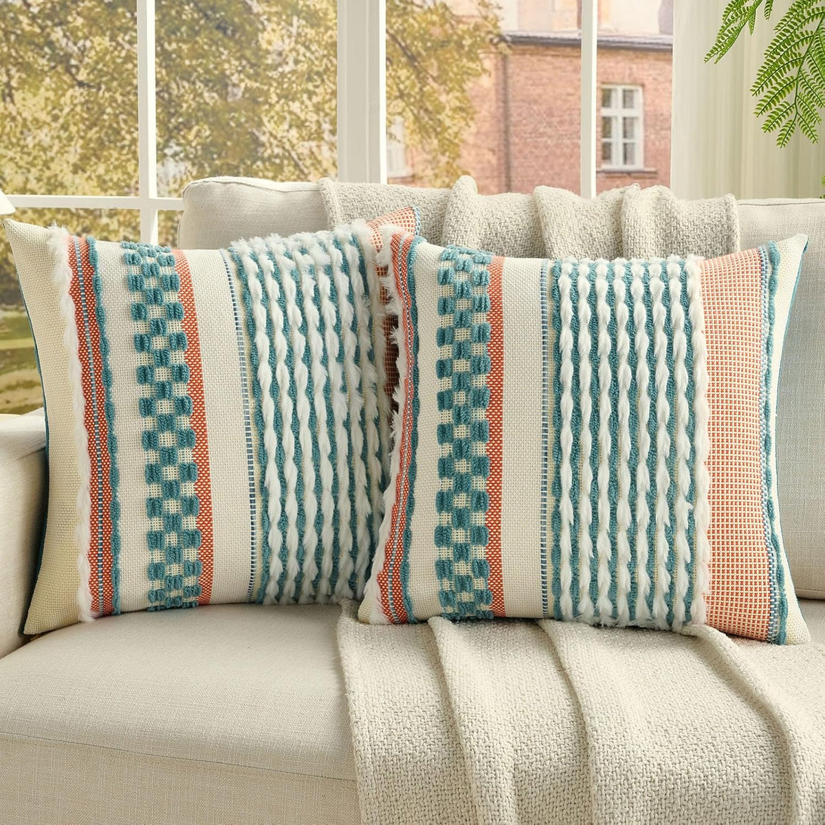 Teal Tufted Cushion Covers – Pair, 45 × 45cm – pair of teal covers styled on a sofa
