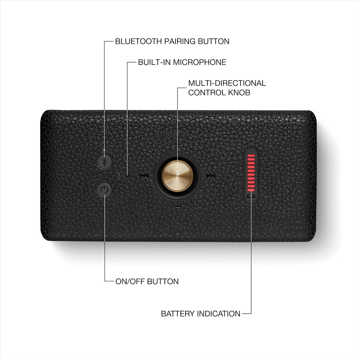 Marshall Emberton III Portable Bluetooth Speakers, Wireless, IP67 Rating Dust & Water Resistant, 32+ Hours Playtime, Quick Charge - Black & Brass