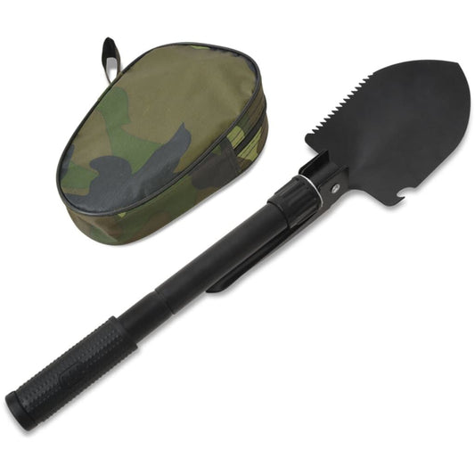 Compact folding shovel with camouflage carry case for van life and outdoor adventures