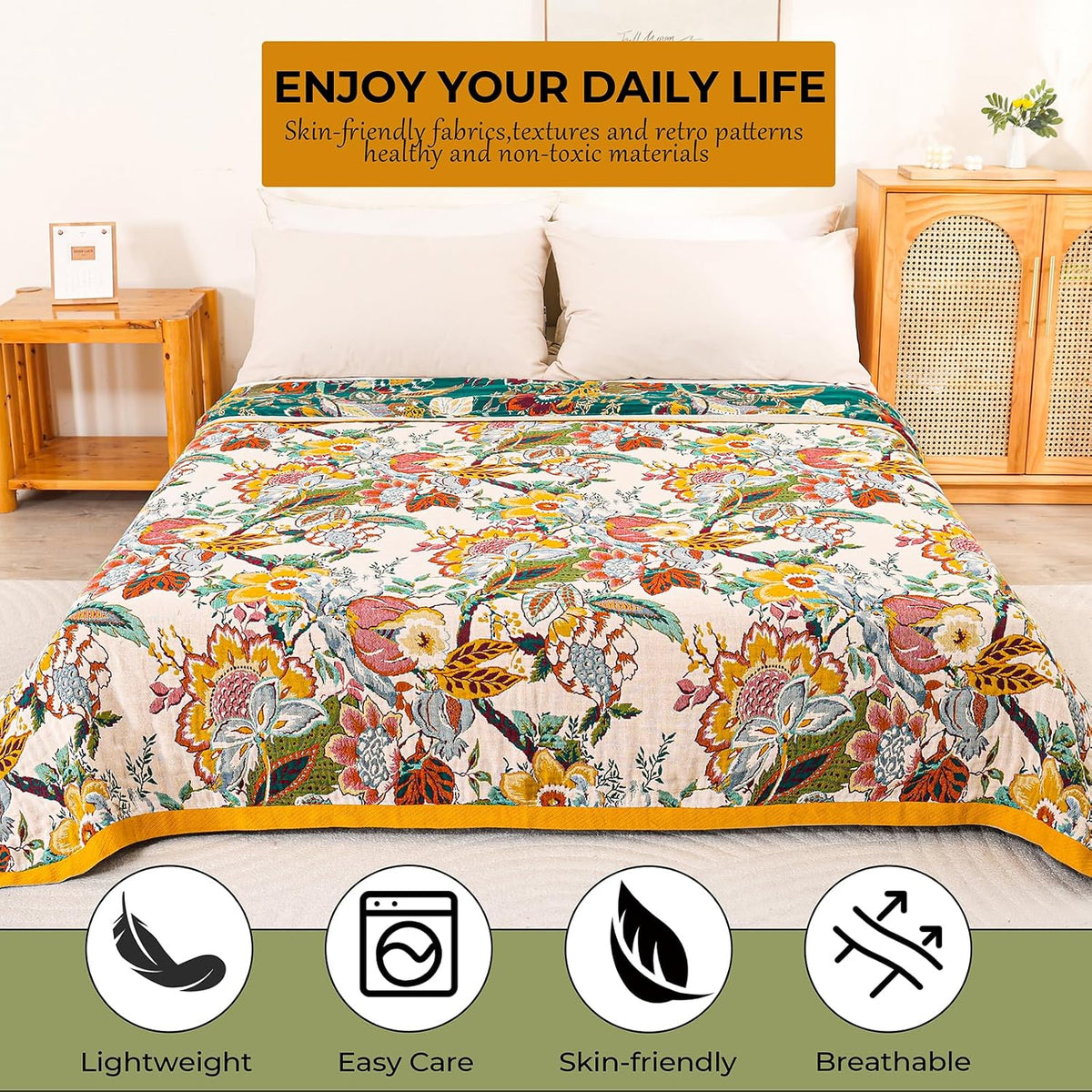 100% Cotton Sofa Throw Blanket,Double-Sided Bedspreads Double Size