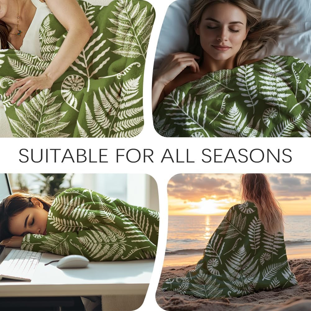 Green Fern Flannel Throw – 150 × 130cm – throw shown in different settings