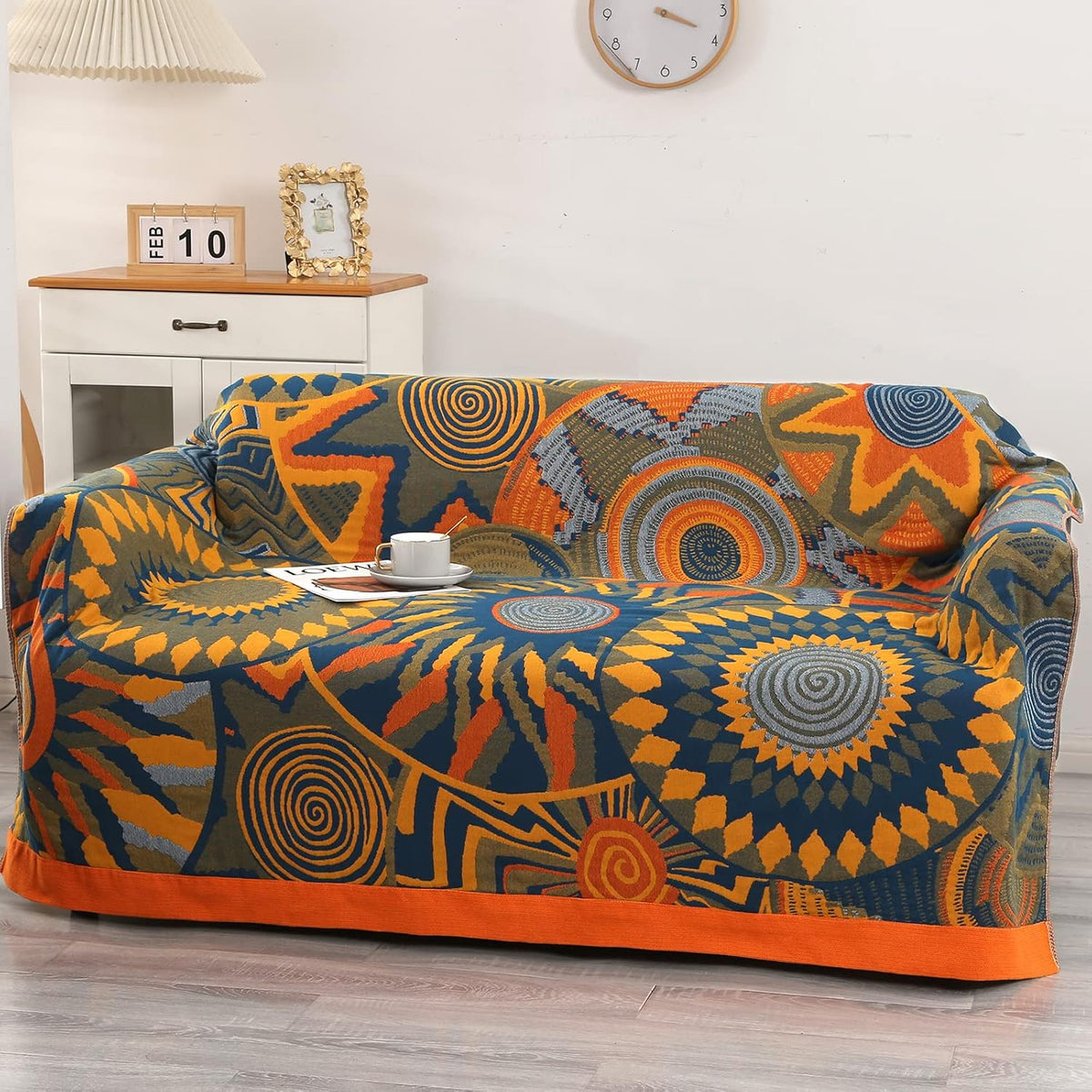 Bohemian Cotton Throw – 150 × 200cm – reverse pattern on a sofa