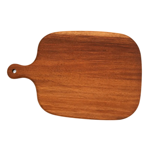 Solid wood cutting board with handle, ideal for van life kitchen essentials and outdoor adventures