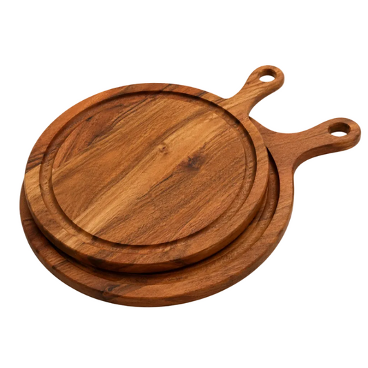 Set of 3 round wooden cutting boards with handles for van life kitchen essentials