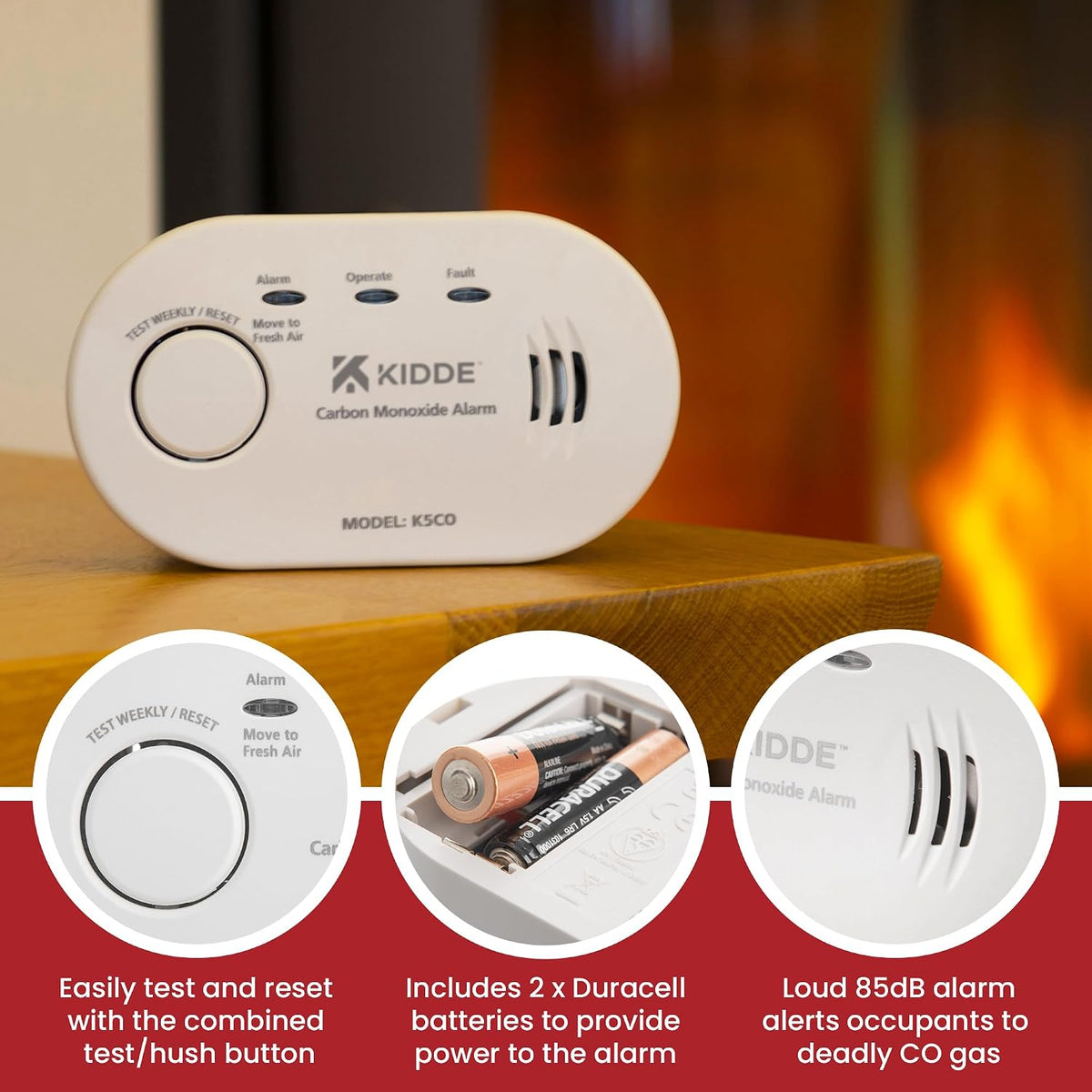 5CO Carbon Monoxide Alarm and Detector with AA Batteries - 10 Year Sensor Life CO Alarm for Home