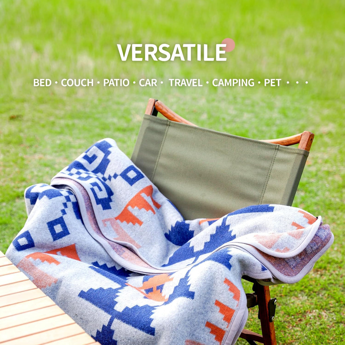 Merino Wool Blanket Soft Warm Thick Bed Couch Outdoor Camping Travel Car Throw All Weather Aztec Style Grey 63 X 51 Inch