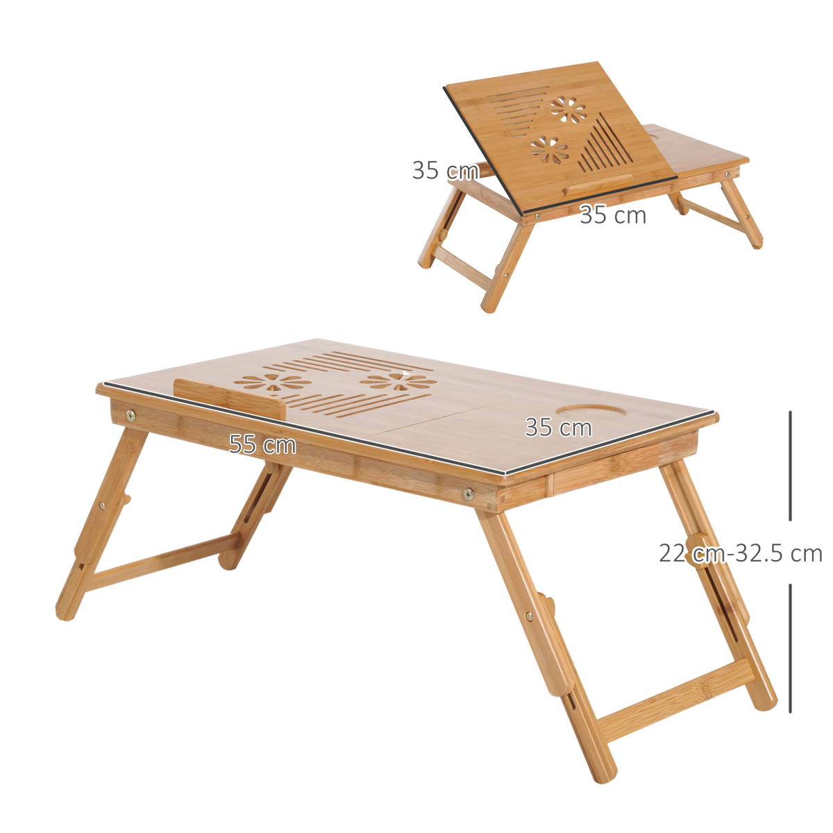 Foldable bamboo lap desk with adjustable height, ideal for van life and outdoor adventures