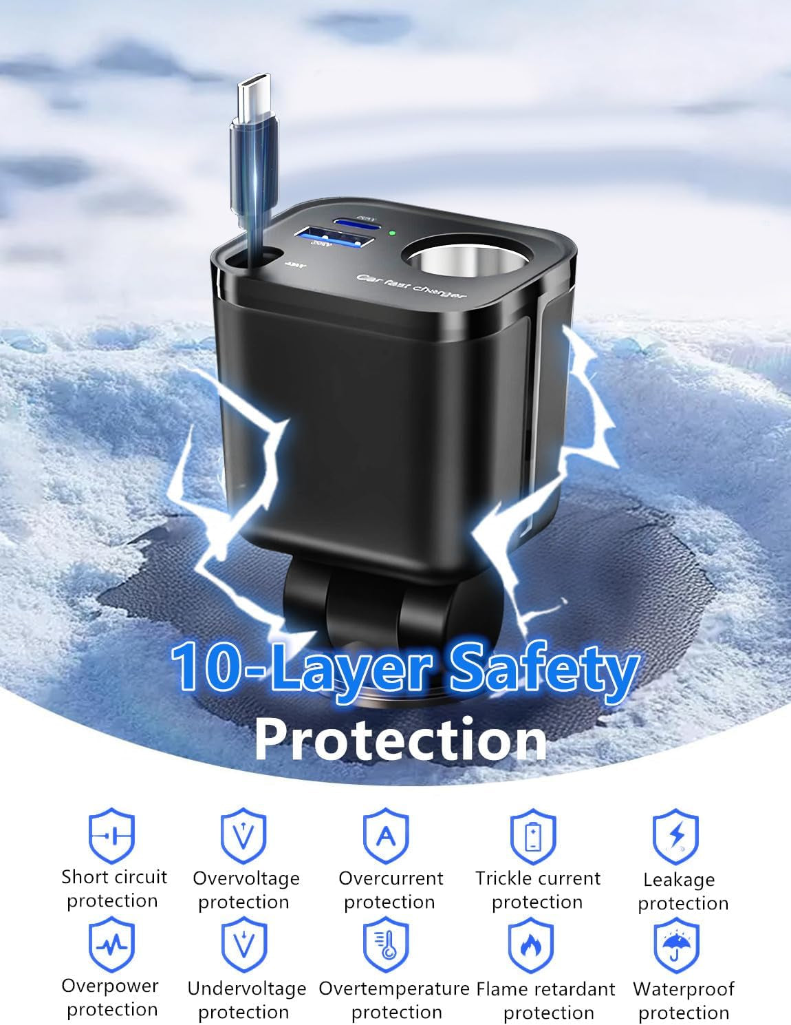 4-in-1 Retractable USB-C Car Charger – charger protection feature illustration