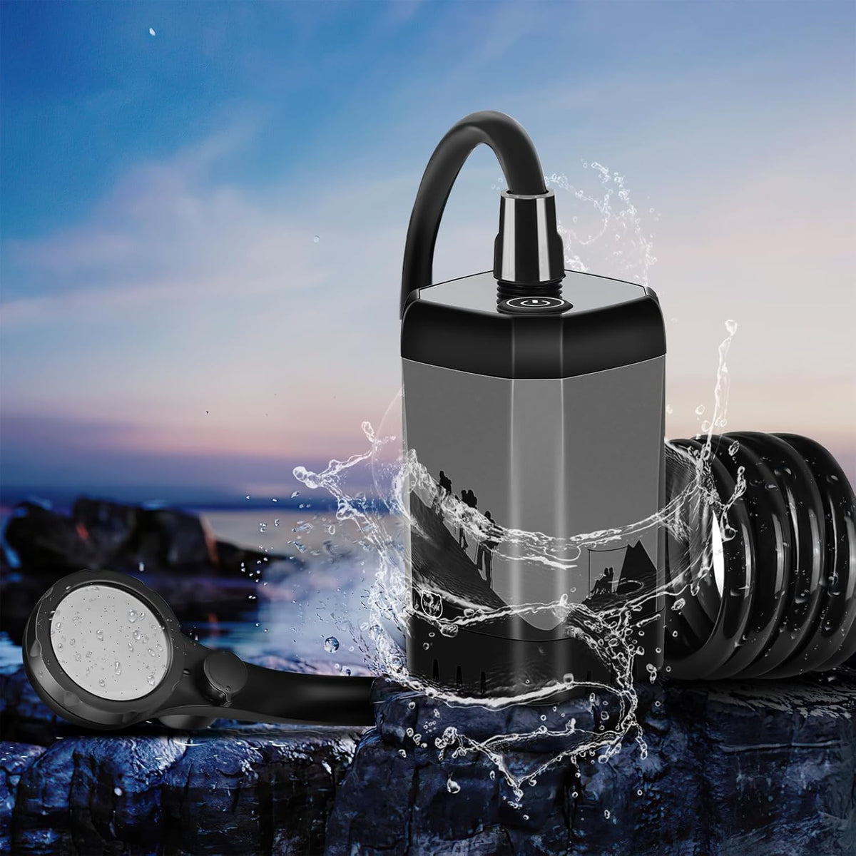 Upgrade Portable Camping Shower, 7800Mah Outdoor Electric Shower Rechargeable Pump with Intelligent Digital Display Temperature Display Shower Head for Camping, Hiking, Traveling