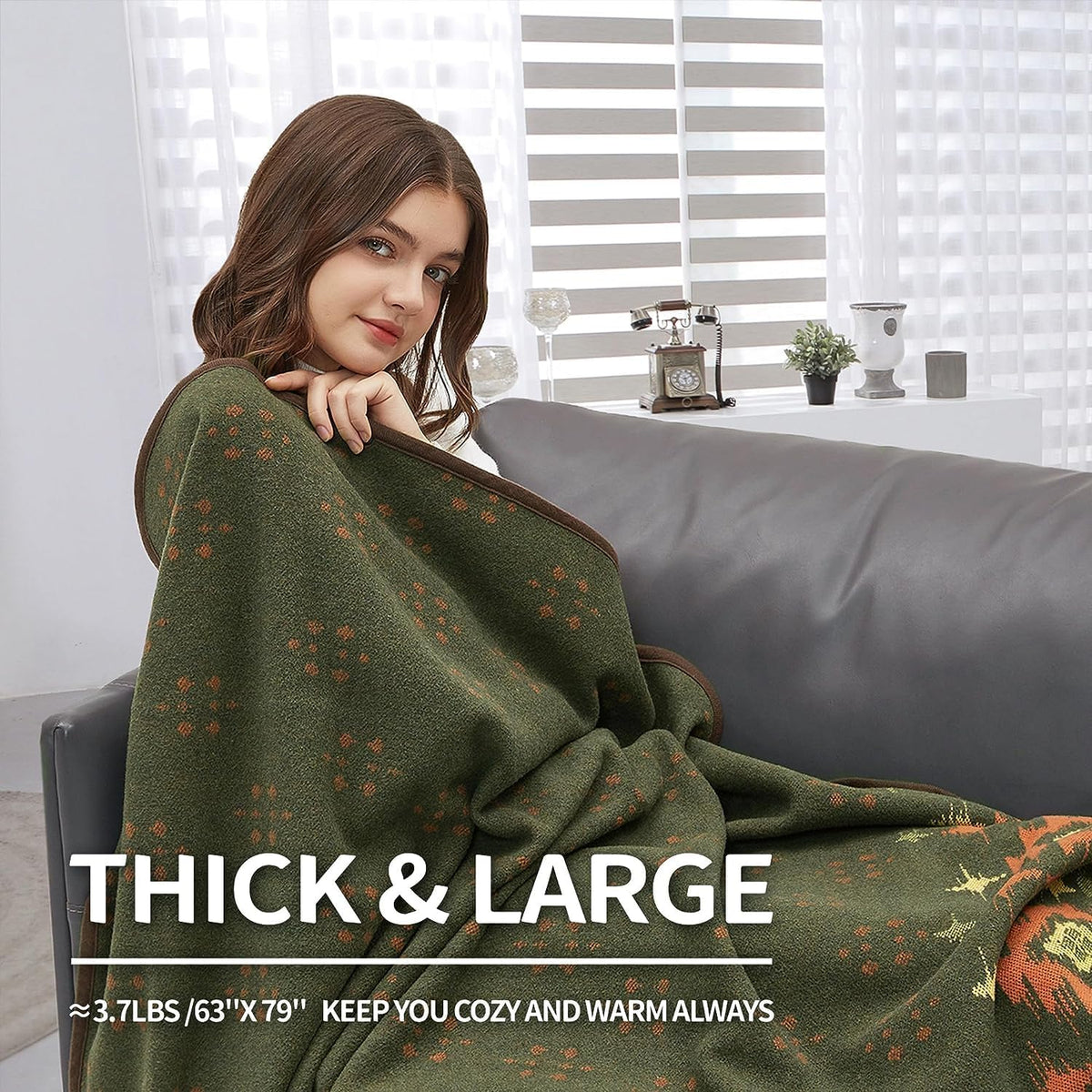 Portable Cuddly Blanket Merino Wool Blanket Warm Blanket TV Blanket Cuddly Blanket Wool - Birthday Gifts for Men and Women (160 X 100 Cm, Myers Green