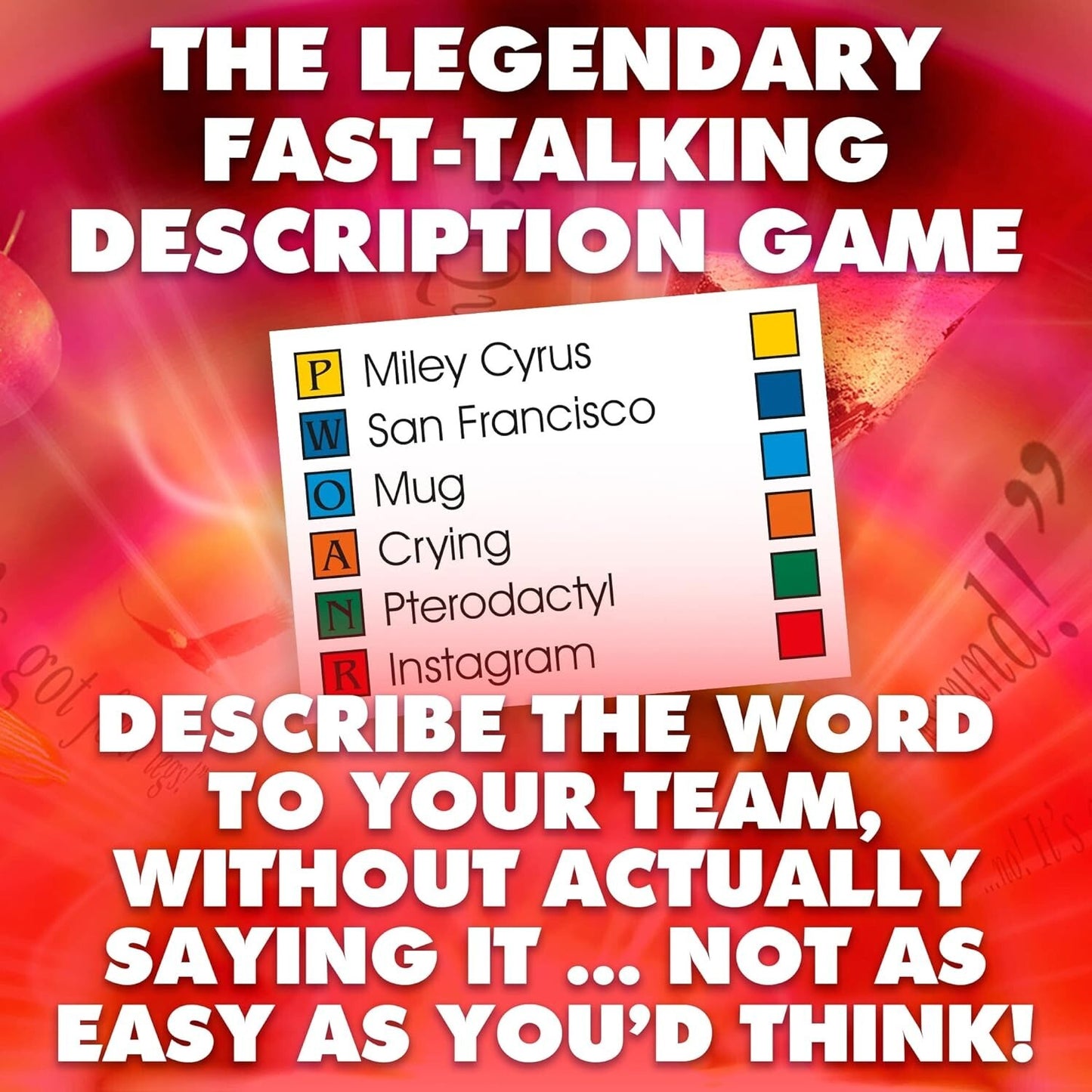 Fast-talking description party game with word cards for team fun and laughter