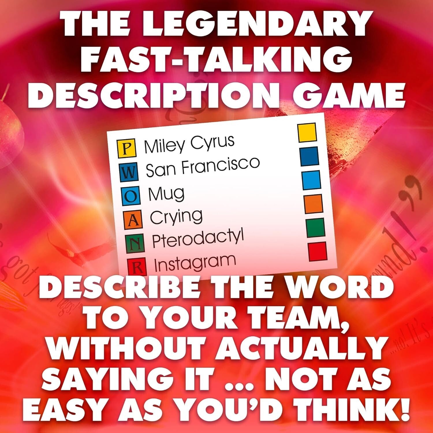 Fast-talking description party game with word cards for team fun and laughter