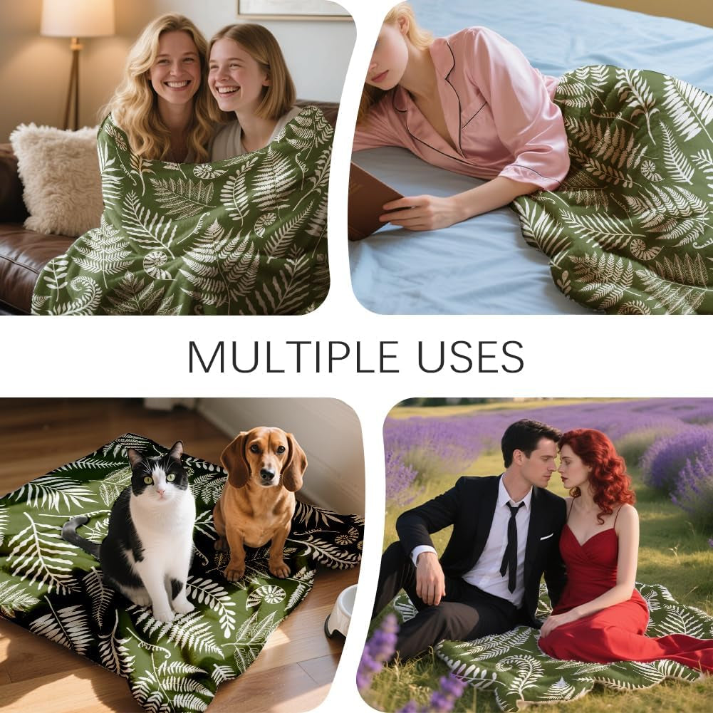 Green Fern Flannel Throw – 150 × 130cm – throw use montage