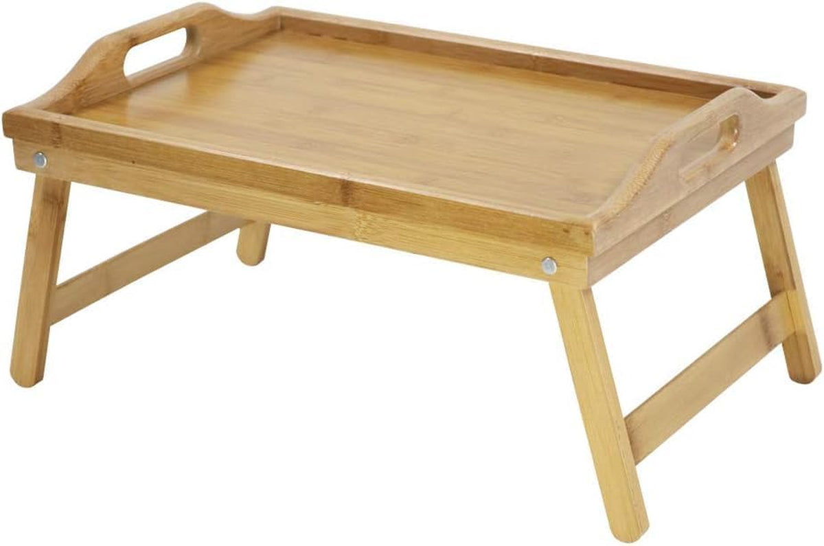 Bamboo Serving Tray Breakfast Bed Table with Wooden Folding Legs, Bamboo Bed Tray