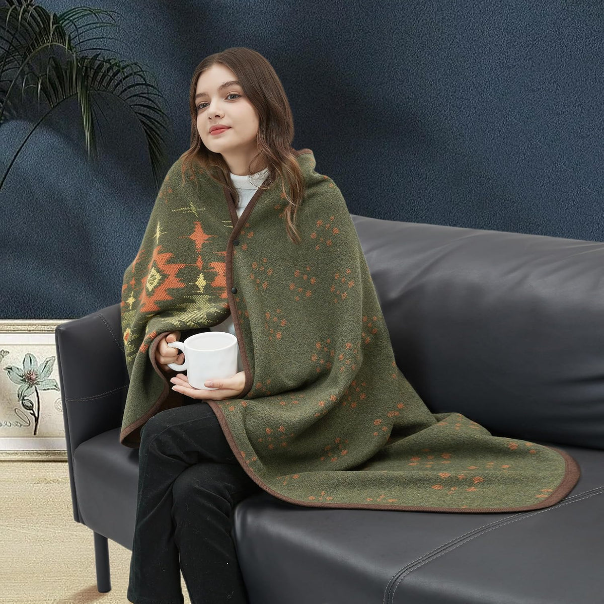 Portable Cuddly Blanket Merino Wool Blanket Warm Blanket TV Blanket Cuddly Blanket Wool - Birthday Gifts for Men and Women (160 X 100 Cm, Myers Green