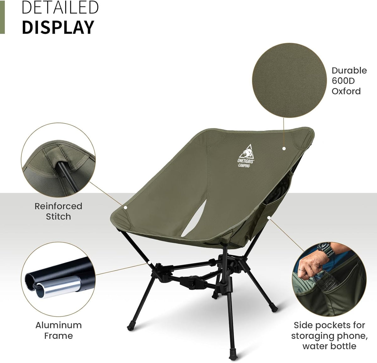 Tigerblade Camping Chair, Lightweight Folding Backpacking Hiking, Compact Portable 330 Lbs Capacity