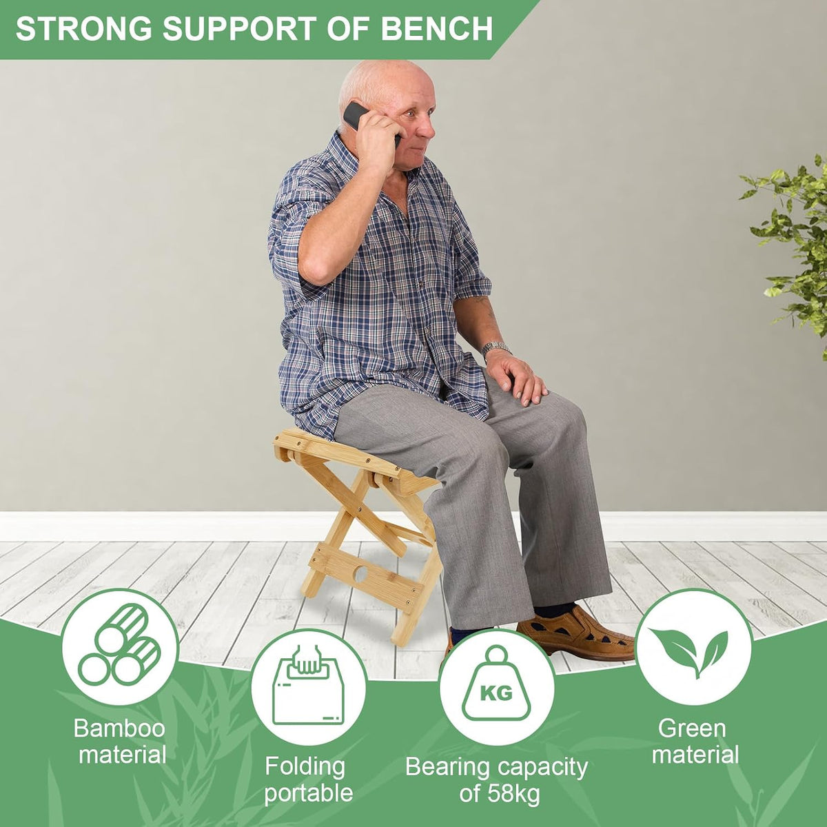 Bamboo Folding Stool,For Portable Sauna Box Arc Shape Design Foldable Sauna Chair Multipurpose Strong Load Bearing Stool for Home Outdoor Camping Fishing Beach