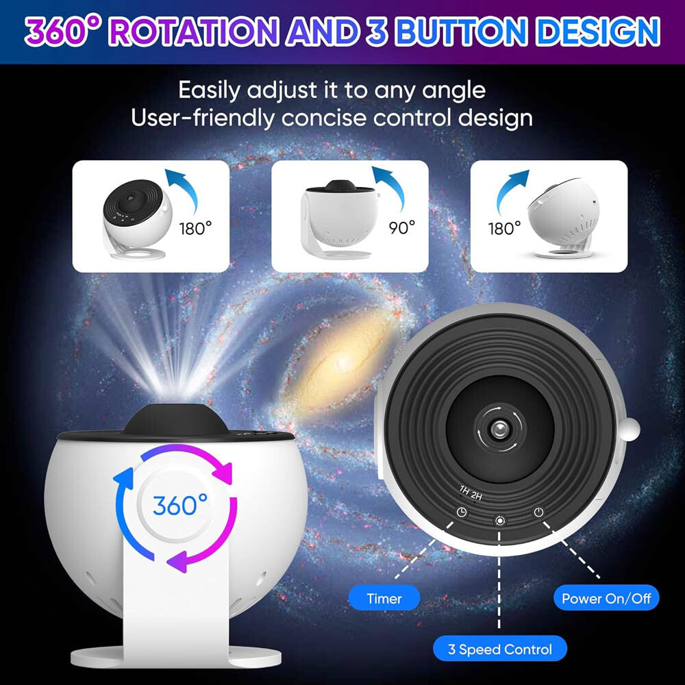 360° rotating galaxy projector with 3-button control for van life ambiance lighting