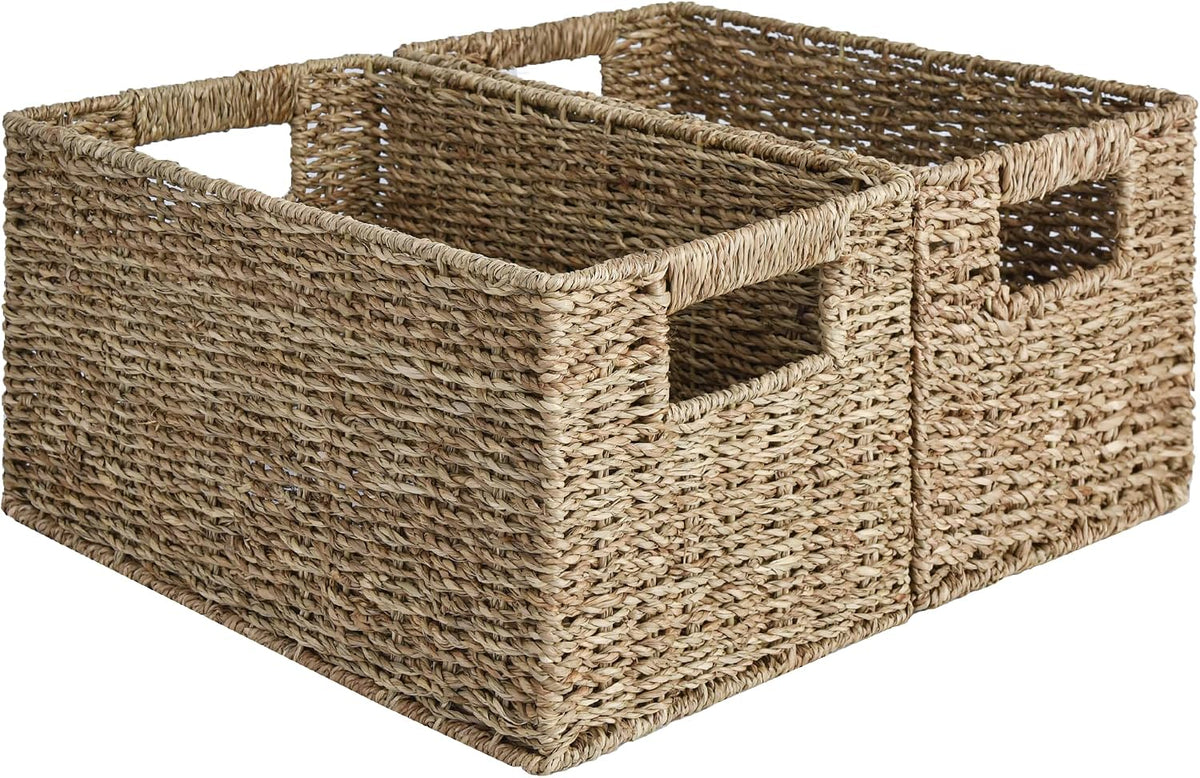 Rectangular Seagrass Shelf Baskets – Set of 2 – single basket and handle detail