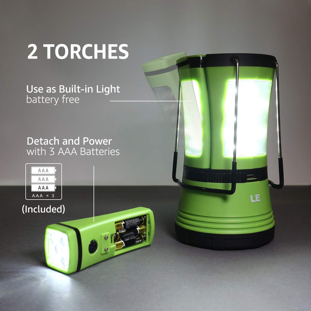 LE 3 in 1 Camping Lantern with 2 Detachable Torches, Rechargeable & Battery