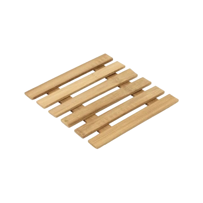 Bamboo slatted trivet for van life kitchen, compact and lightweight camper accessory