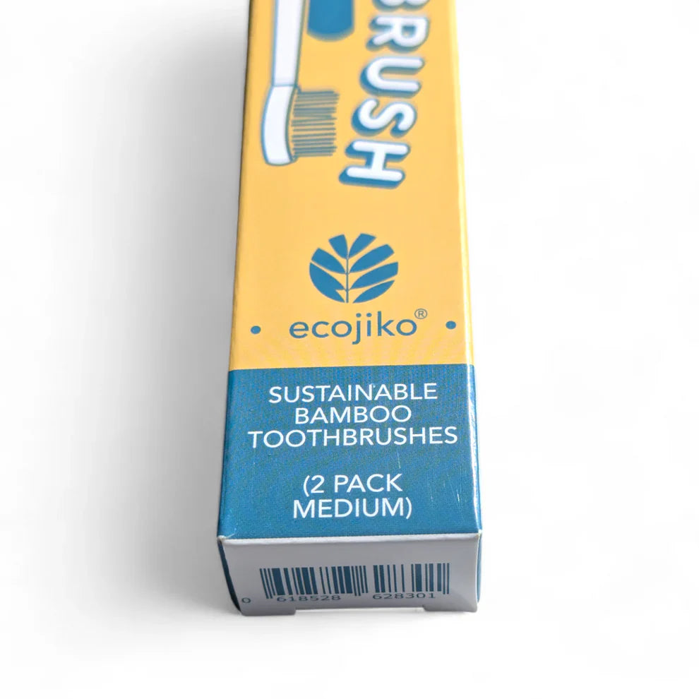 Ecojiko sustainable bamboo toothbrushes, 2-pack medium, van life essentials for eco-friendly travel