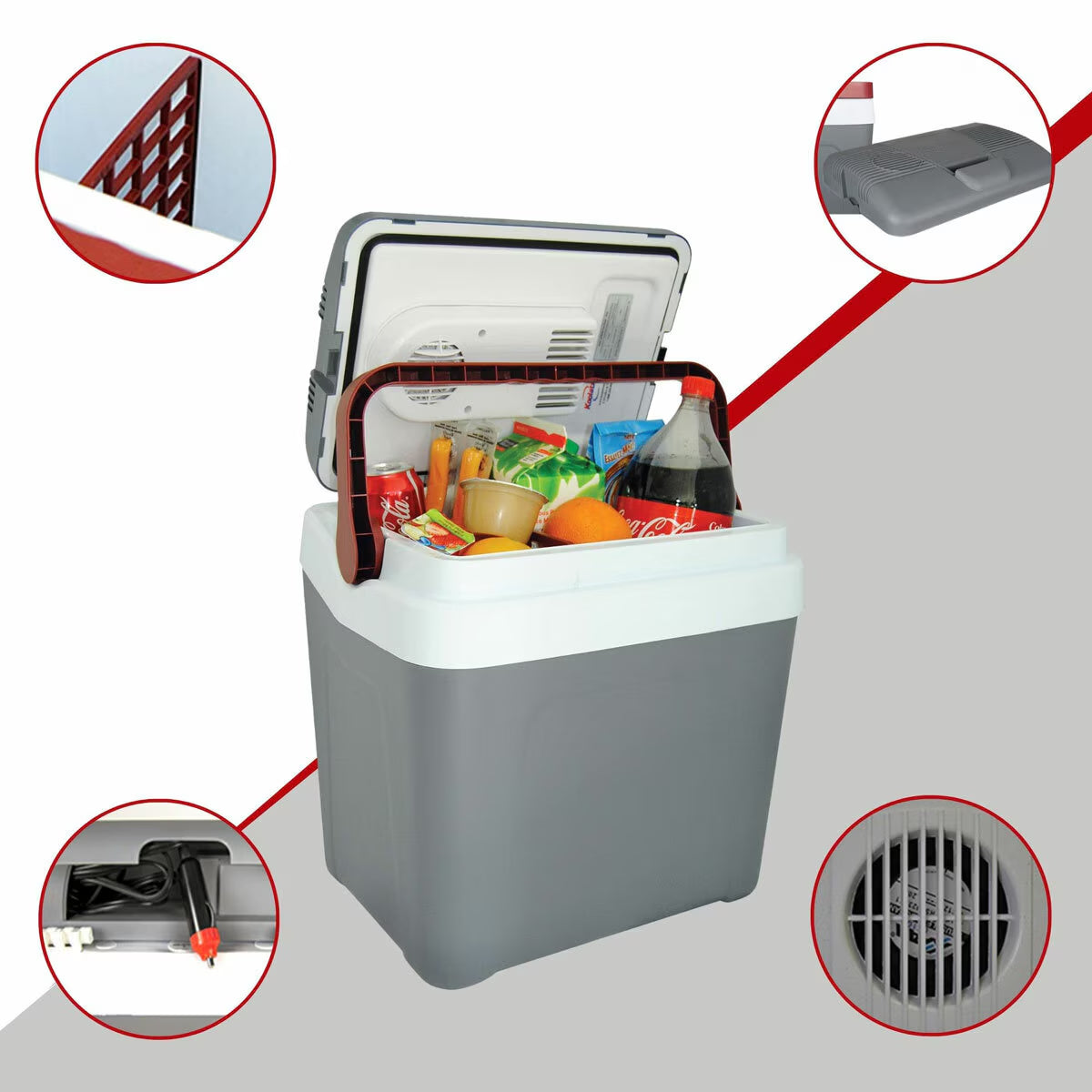 12V Electric Cooler 24L, Cool/Warm Box with Adjustable Strap in Grey
