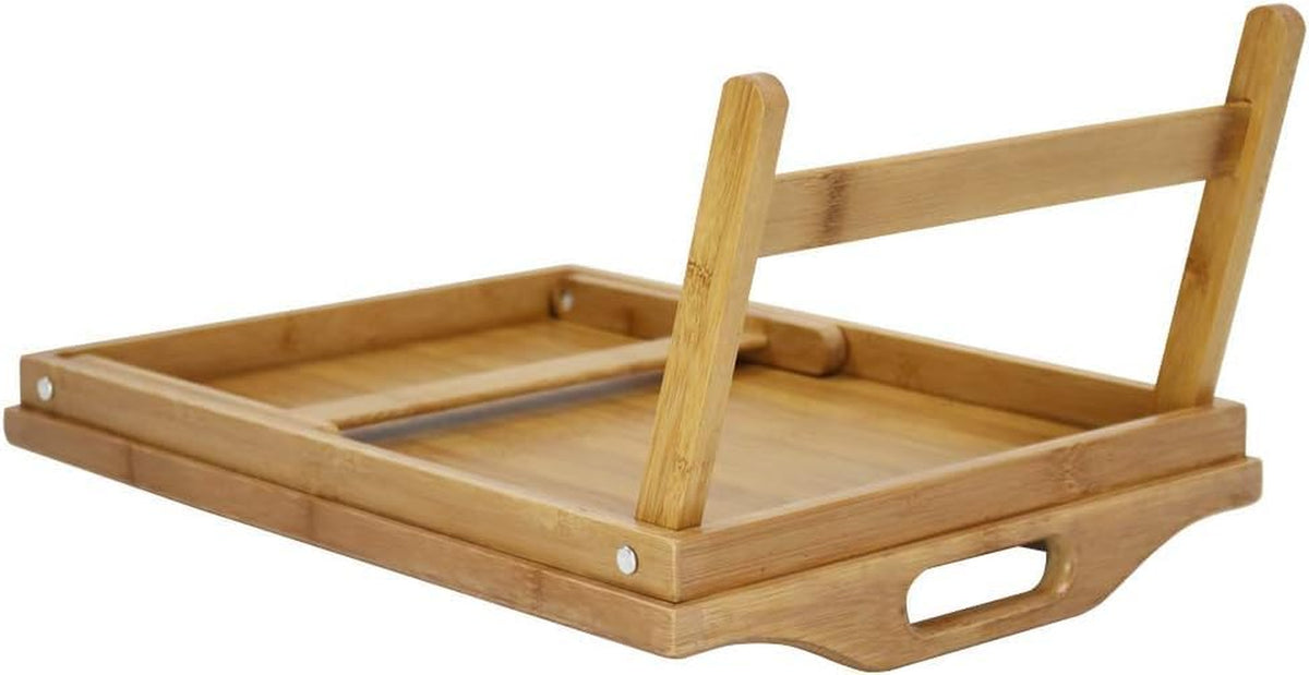 Bamboo Serving Tray Breakfast Bed Table with Wooden Folding Legs, Bamboo Bed Tray