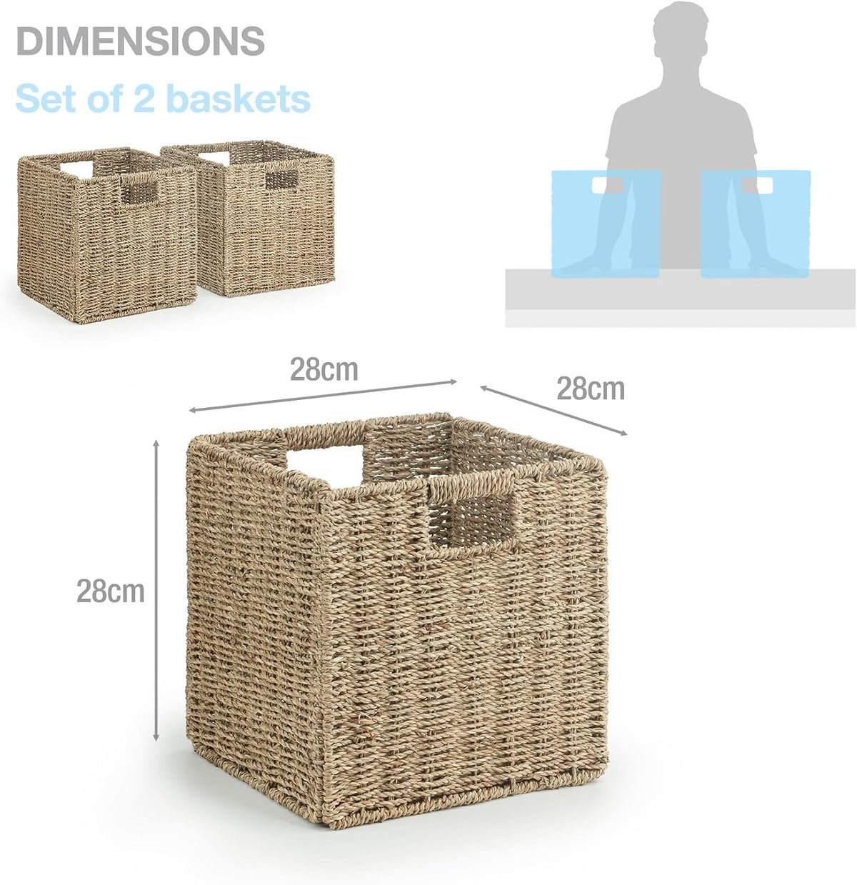 Foldable Seagrass Storage Cubes – Set of 2 – 28cm cube dimensions