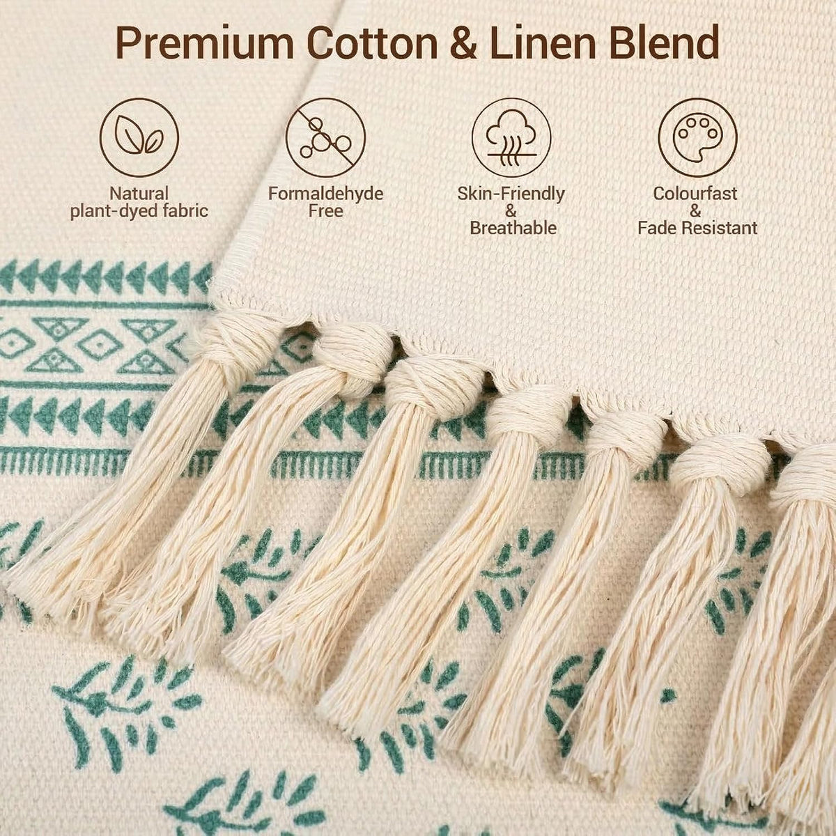 Boho Cotton-Blend Tassel Rug – 58 × 88cm – woven texture and fringe close-up
