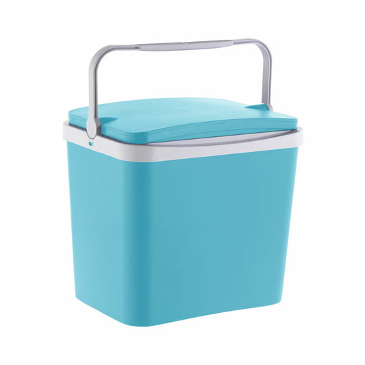 Portable turquoise cooler box with handle for van life and outdoor adventures