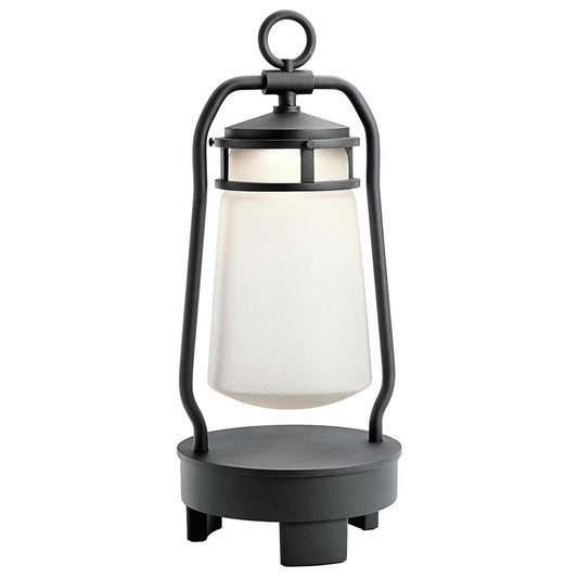 Black metal lantern with frosted glass shade, ideal for van life and outdoor adventures